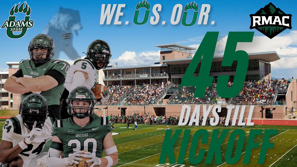 WE are officially 45 days from GAMEDAY
#WeUsOur #GrizzGang

<a href="/ASUGrizzlies/">Adams State Grizzlies</a>