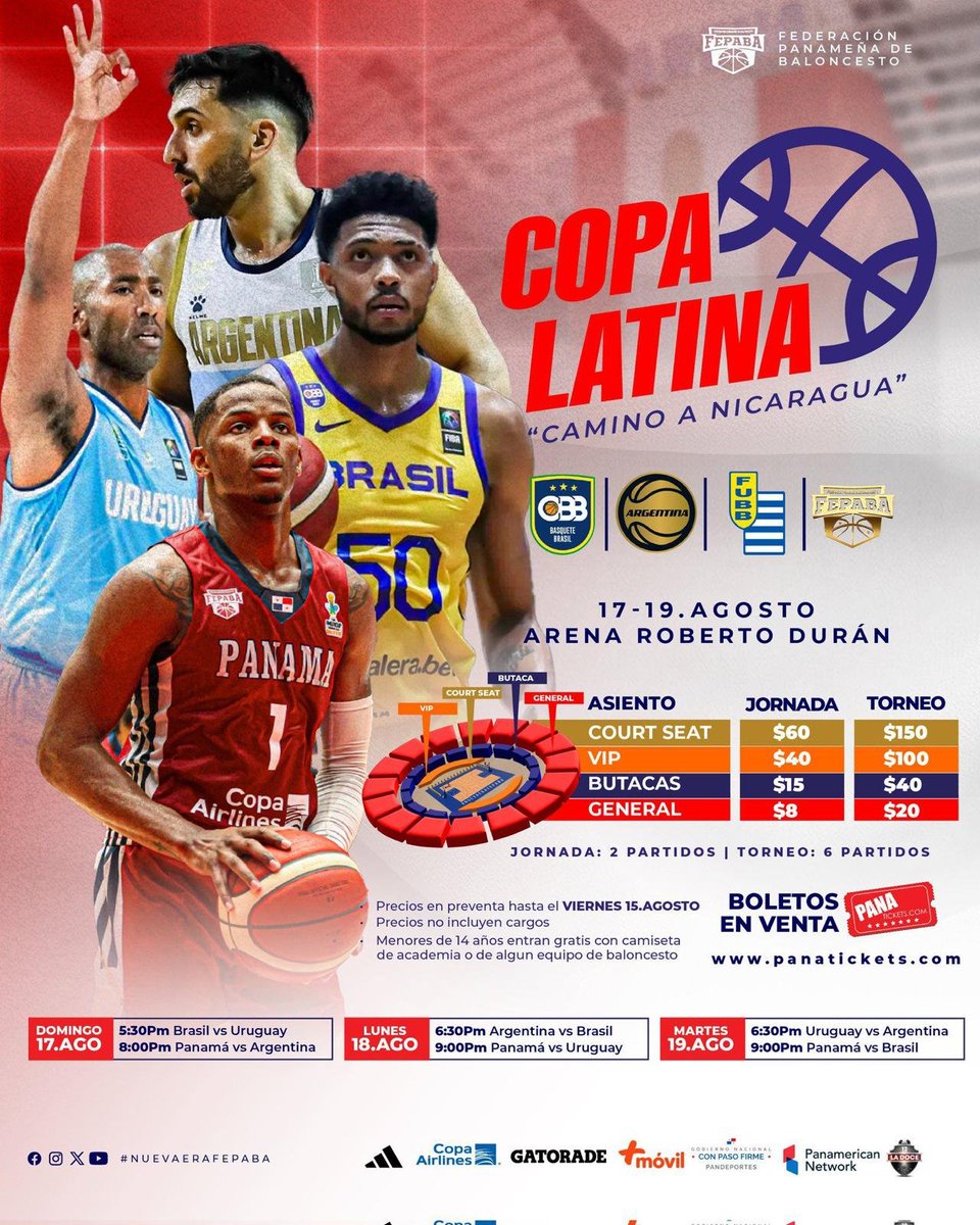 🇺🇾 La Selección Uruguaya jugará cinco amistosos de preparación para la Americup.

🏀Triangular en Colombia
➡️ 14/8 vs Colombia
➡️ 15/8 vs Venezuela

🏀 Copa Latina en Panamá
➡️ 17/8 vs Brasil
➡️ 18/8 vs Panamá
➡️ 19/8 vs Argentina