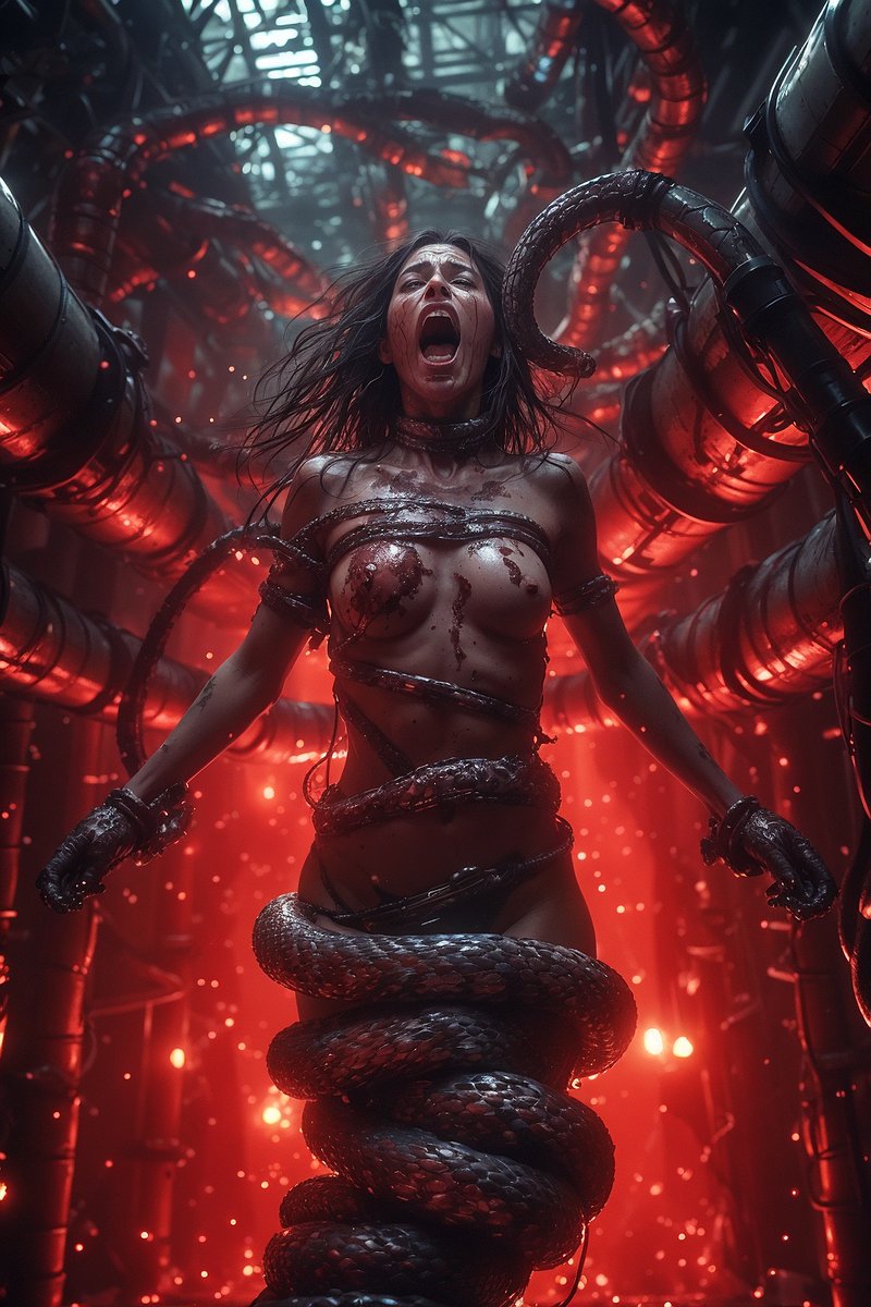 OtherName87's tweet photo. looks like they didn't fair any better against the robotic serpents #peril #superheroinedefeated #damselindistress #constricted #snakevore #tentaclehentai https://t.co/qOLv56yN4c