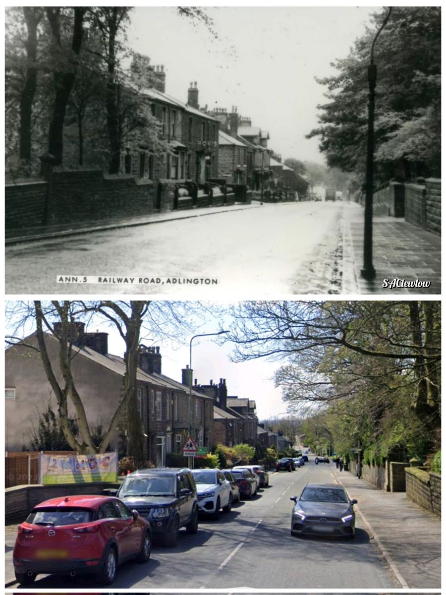Two views looking down Railway Road, Adlington. Just to the left out of view is the building that was once the offices of Adlington Urban District Council and is now a children's nursery.
#Adlington #Chorley #Lancashire #localhistory