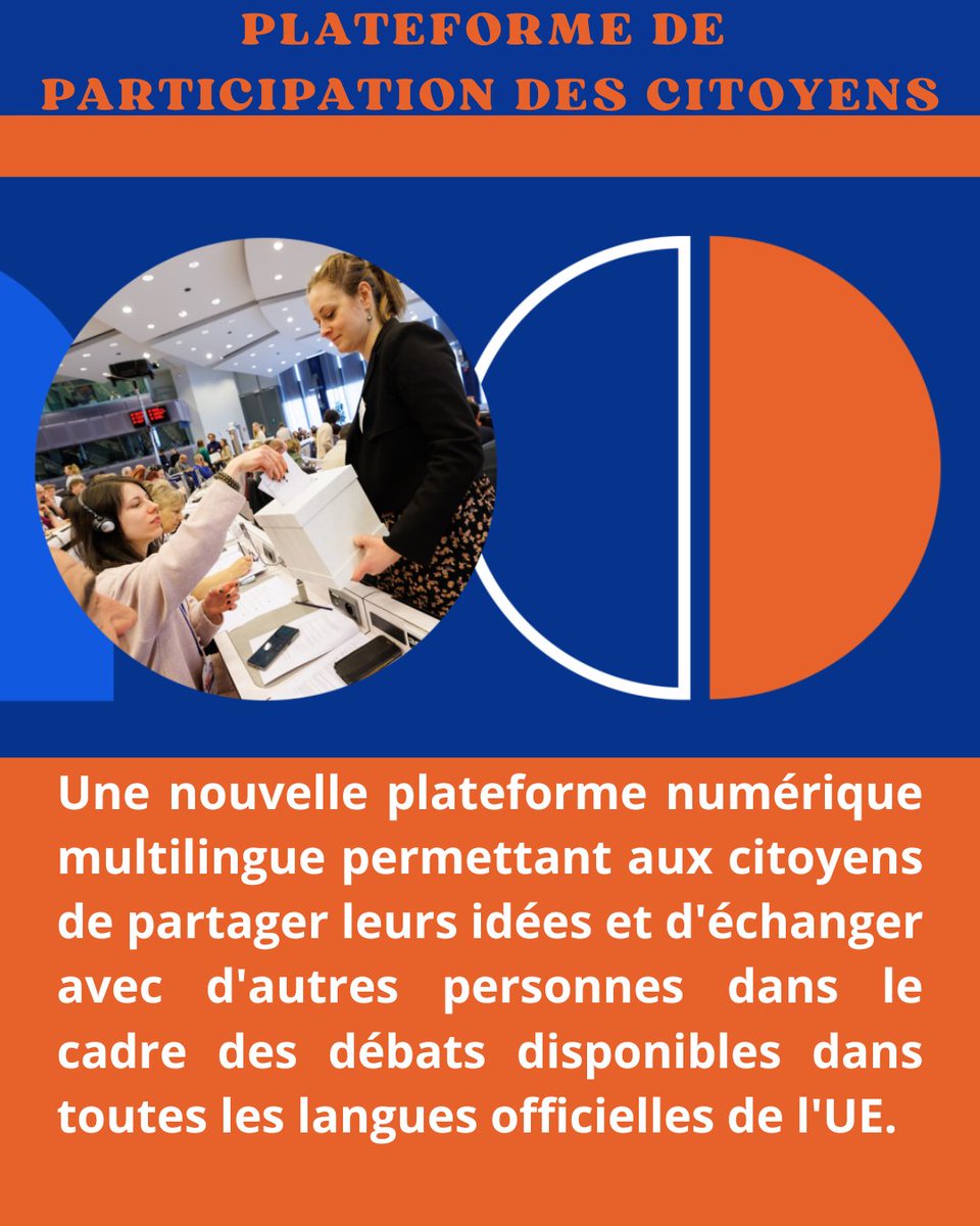 📢 🇪🇺Une nouvelle plateforme numérique multilingue permettant aux citoyens de partager leurs idées et d'échanger avec d'autres personnes dans le cadre des débats disponibles dans toutes les langues officielles de l'UE.

👉Plus infos : citizens.ec.europa.eu/index_fr#parag…