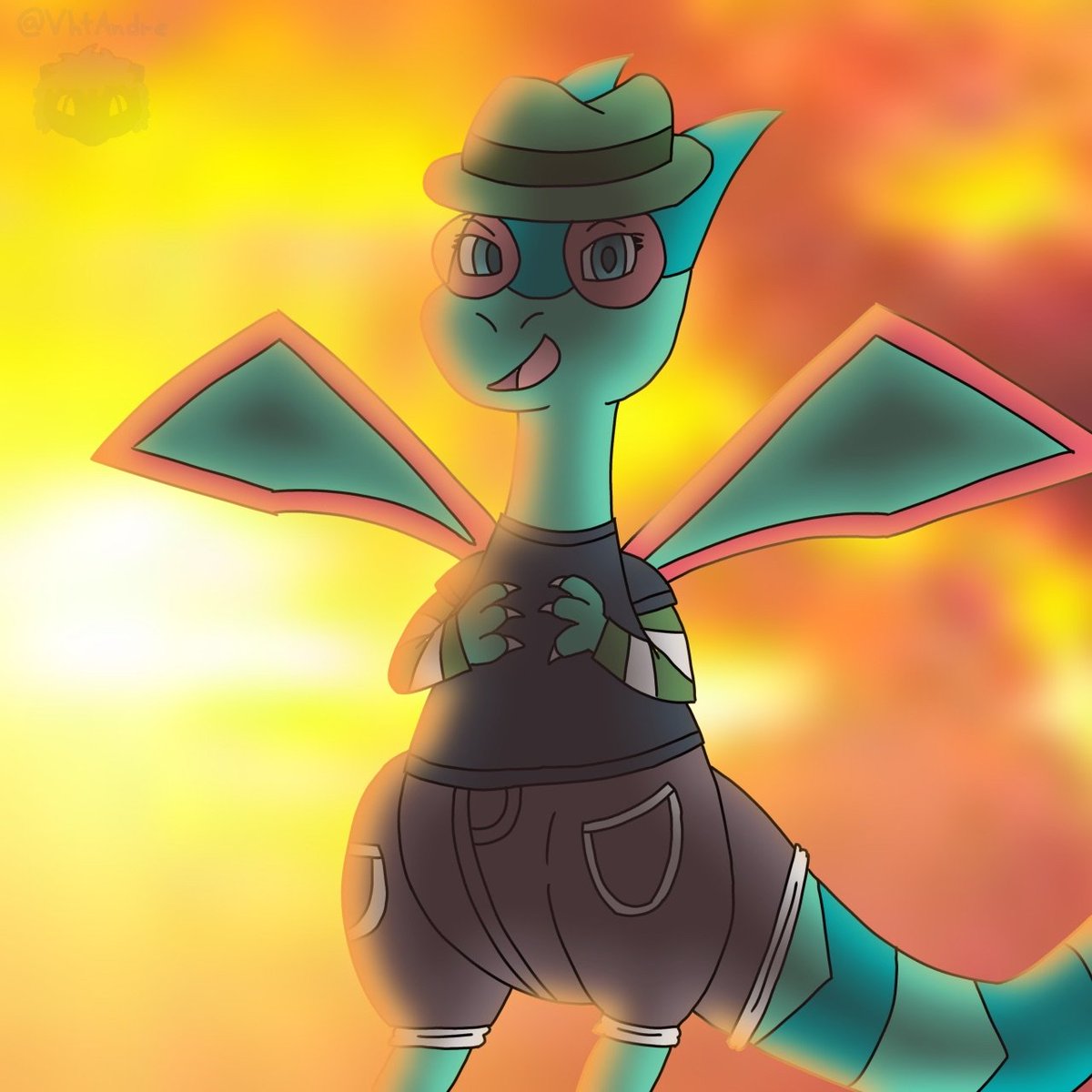 For my 2nd Art Fight attack I decided to go for <a href="/kellyandkyle484/">Kylmaietie</a>! 
Felt in the mood to draw Kelly Flygon flying at the sunset :3