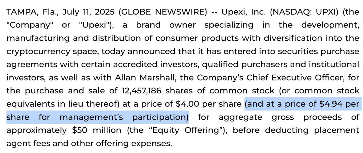 UpexiAllan's tweet image. Yes, I invested at a price 23.5% ABOVE OUTSIDE INVESTORS! @UpexiTreasury
