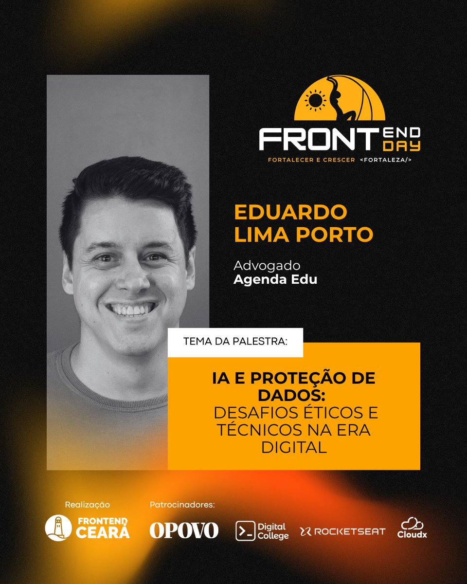 frontendcee's tweet image. ⚖️ IA, dados e ética: papo sério no #FrontEndDay2025!
Eduardo Lima Porto (Advogado na Agenda Edu) vai trazer reflexões técnicas e legais sobre o uso de inteligência artificial na era digital.
📍 Fortaleza | 🗓 20/09
🎟 frontendday.com.br
#LGPD #IAResponsável #FrontendCE