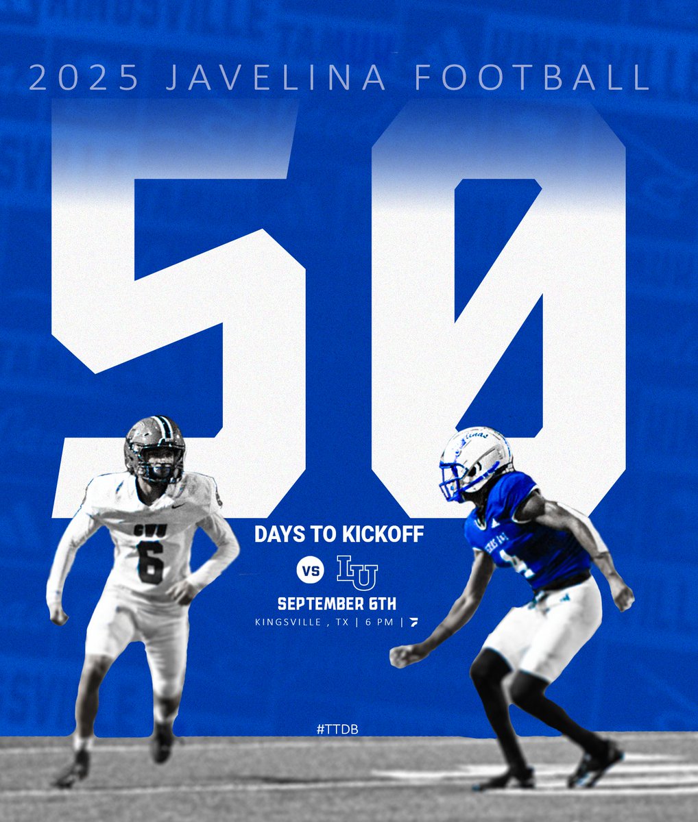 JavelinaFB's tweet image. Just 5⃣0⃣ more days until kickoff in Kingsville, are you ready?
#GoJavelinas #TTDB