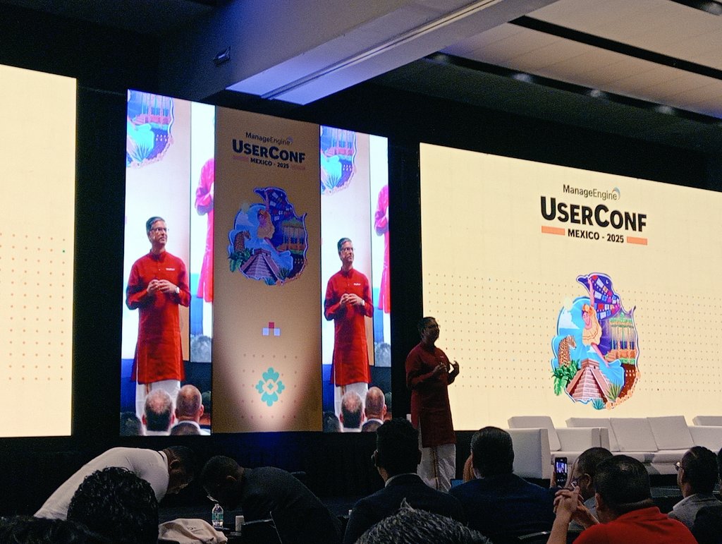 Csamex_mx's tweet photo. Estamos en la conferencia Keynote: Digital transformation journey The next stop: AI-ready enterprises con 
Rajesh Ganesan en #USERCONFMX de @ManageEngineLA 

#CSAMEX #TransformacionDigital #TI https://t.co/f9UHeVx07M