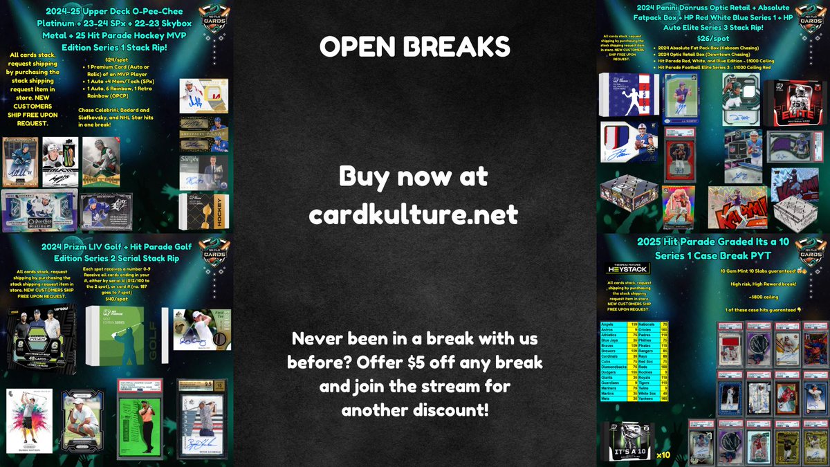 🚨 Just one more wakeup before the Night Show!! WE LIT!
LIV Golf, NFL, MLB &amp; NHL 🔥
Premium hits, graded cards, chases like Kabooms, Downtowns, &amp; more.

🔴 Featured in Thursday Night’s Stream @ 8:30PM EST

Link to breaks 👇