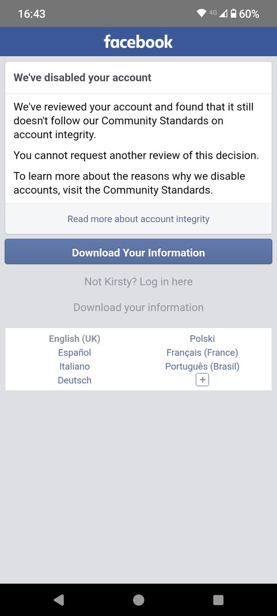 Kirsty_x85's tweet photo. Fuck you @facebook @Meta I make a new account to talk to friends on and instantly they disabled it!!! #FacebookDisabled #Facebook #MetaDisabled #Appalling https://t.co/h43GXNaSau