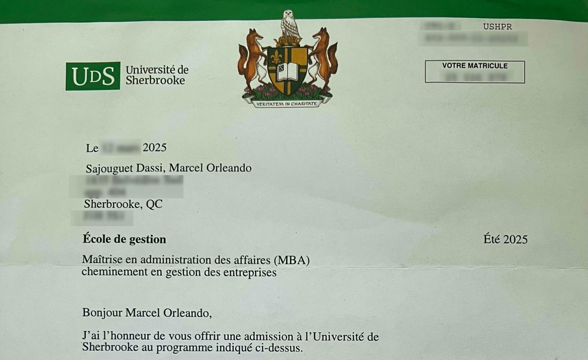 dassiorleando's tweet image. After 2 months of hard work and preparation courses, I’m thrilled to share that I’ve been accepted into the MBA program at the University of Sherbrooke!
A new chapter begins, looking forward to the learning, growth, and challenges ahead.
#MBA #Sherbrooke #Learning #CareerGrowth