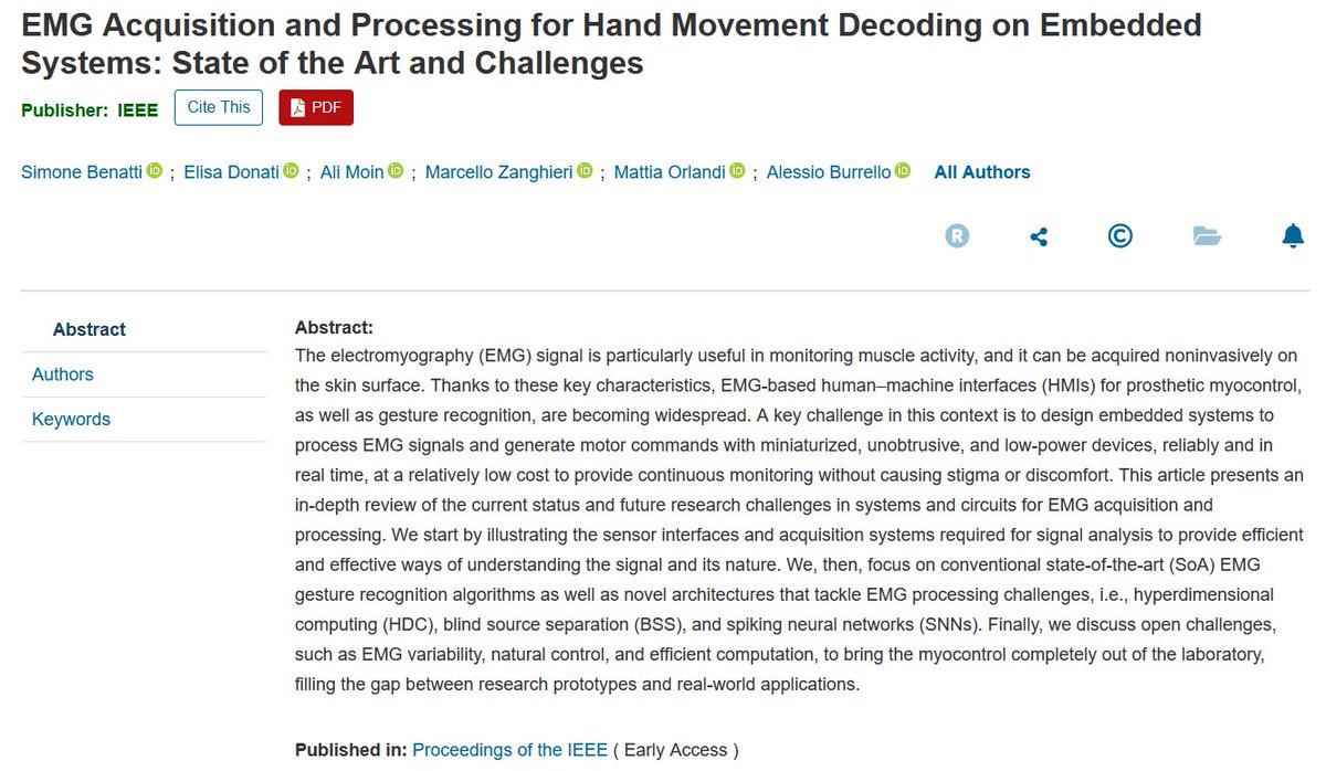 pulp_platform's tweet image. Our paper “EMG Acquisition and Processing for Hand Movement Decoding on Embedded Systems: State of the Art and Challenges” appeared in Proceedings of the IEEE! See ieeexplore.ieee.org/document/11078… for insights & taxonomy of acquisition systems, algorithms & innovations in EMG-based HMI.