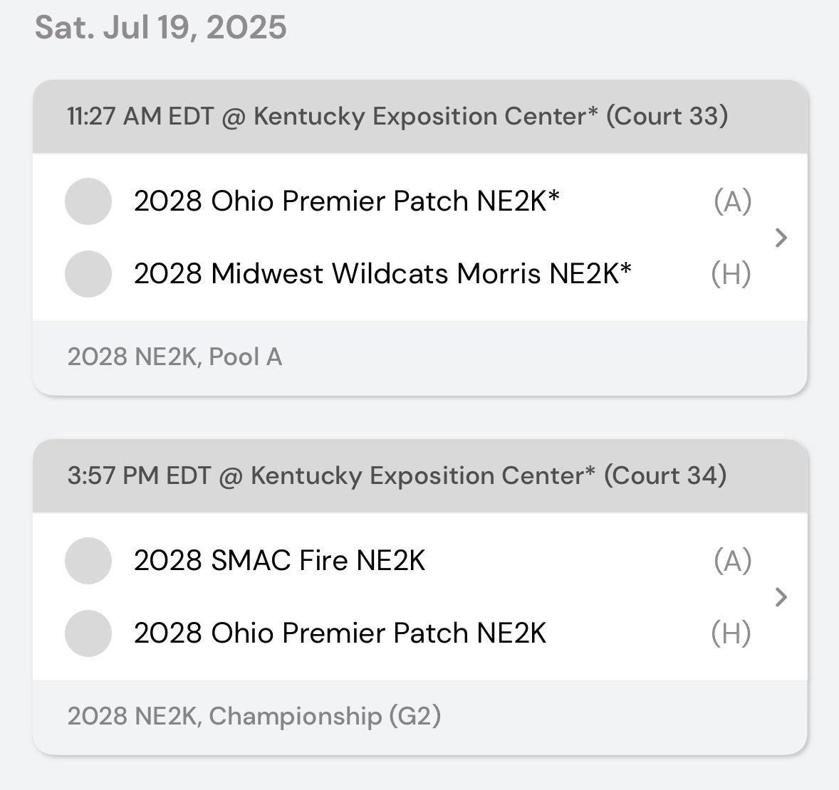 Schedule for national championship this weekend! <a href="/OhioPremierBas1/">Premier Basketball</a> <a href="/NE2K_Rich/">NE2K Rich</a> <a href="/NE2KHoops/">NE2KHoops</a> <a href="/PGHKentucky/">Prep Girls Hoops Kentucky</a> <a href="/PGHAkeem/">Akeem Webb</a> <a href="/JrAllStarBB/">Jr. All-Star Girls Basketball</a>