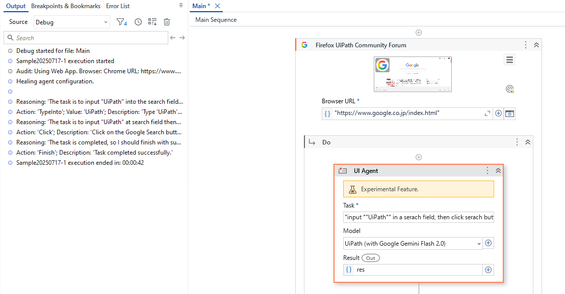 #UiPath UI AgentがPublic Previewということで試してみた。確かに要素指定せずにプロンプトだけで動きますな。説明動画でも従来のセレクター指定で安定するところはそれを用いて、セレクターが頻繁に変わるような箇所への使用を推奨とのこと。
forum.uipath.com/t/uipath-ui-ag…