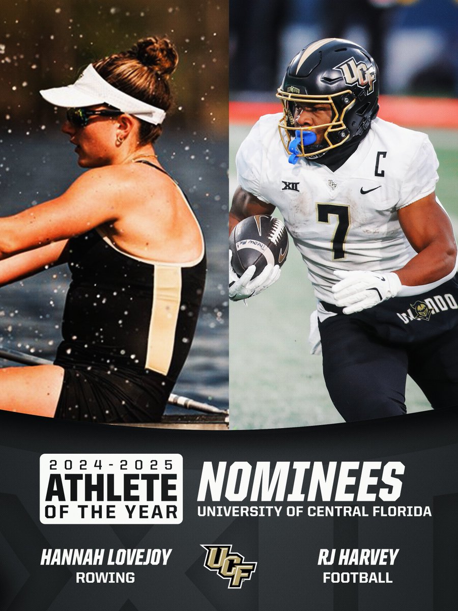 Big 12 Conference (@big12conference) on Twitter photo 2024-25 Big 12 Athlete of the Year Nominees: University of Central Florida Knights
⭐️ Hannah Lovejoy | <a href="/UCF_Rowing/">UCF Rowing</a>
⭐️ RJ Harvey | <a href="/UCF_Football/">UCF Football</a> 2024-25 Big 12 Athlete of the Year Nominees: University of Central Florida Knights
⭐️ Hannah Lovejoy | <a href="/UCF_Rowing/">UCF Rowing</a>
⭐️ RJ Harvey | <a href="/UCF_Football/">UCF Football</a>