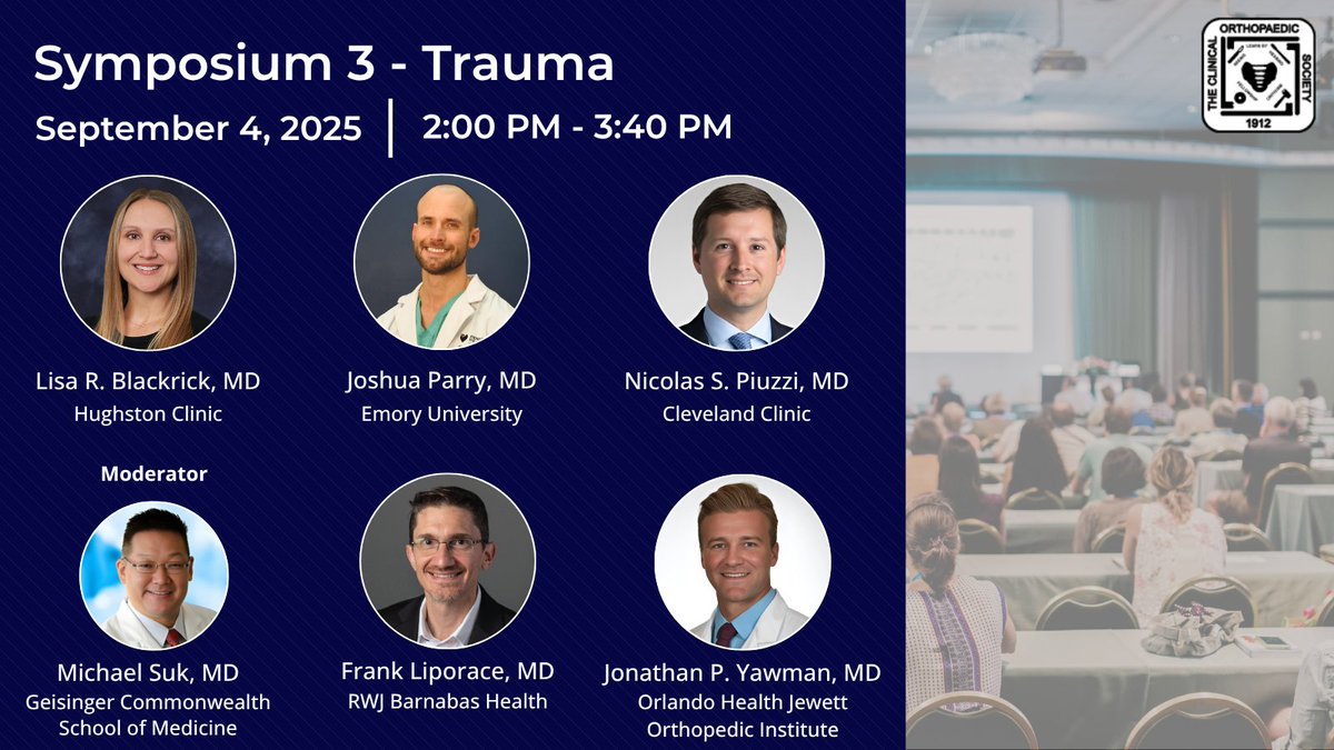 ClinicalOrtho1's tweet image. Explore hot topics in ortho trauma—from sacral fractures to open and periprosthetic cases. Join expert-led case debates and a deep dive panel on real-world strategies.
#Orthopaedics #TraumaSurgery #FractureManagement #OrthopaedicTrauma #SurgicalDebate #COS2025