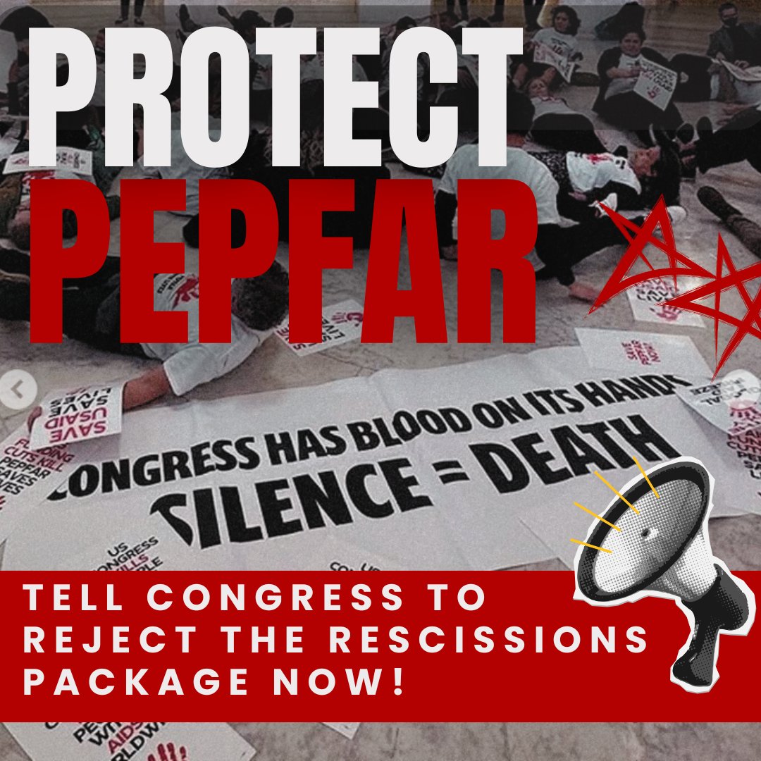 AIDSUnited's tweet image. Your advocacy is WORKING!!!👏🏽 But we need your help again. The Senate is set to vote on a recissions package which includes $400 million in cuts 💰 to #PEPFAR, placing the lives of people living with HIV in countries around the world in jeopardy.
The rescissions package would be…