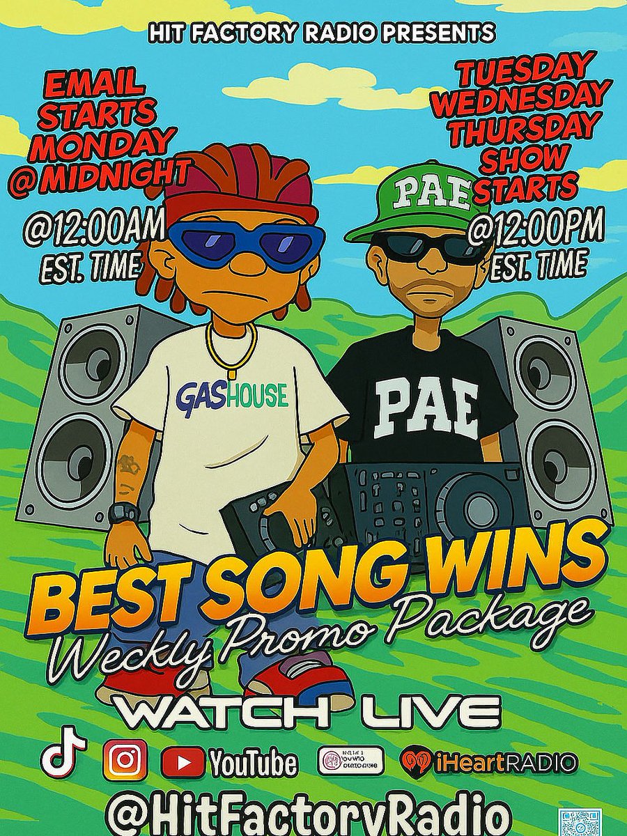 HitFactoryRadio's tweet image. Send Your Song Now!! 
Free To Submit
1 Song Per Artist
(HfrMusicReview@Gmail.Com)
Song Must Be MP3 File • No Links • No Videos 
Tag Artist • Tag Song Name • Tag Producer 
Free To Submit One Song• Skip Line $10
TikTok Live @ HitFactoryRadio_