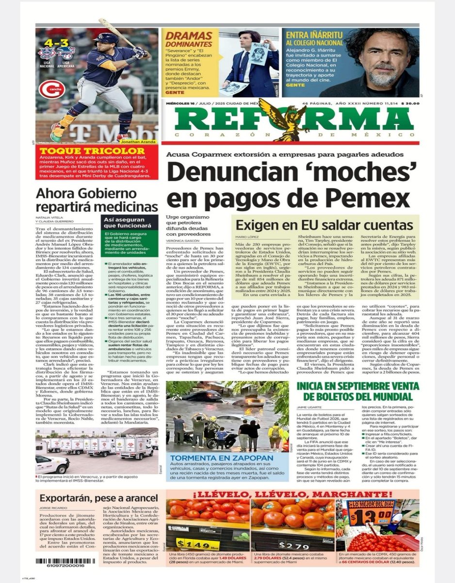 🗞🎤🎥 Las primeras planas de hoy 16 de julio 2025📰🗞🎥📰 <a href="/BlancaLolbee/">Blanca Lolbee</a> <a href="/Carstellanos/">Carlos Castellanos</a> <a href="/Esanjuro/">Arturo Lechuga Lozano (Viejitus XIV)</a>