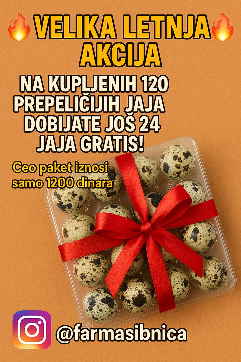 EkoFarmaSibnica's tweet photo. U ponedeljak krećem sa novom turom dostava prepeličijih jaja, za sve zainteresovane kupce iz Beograda!
Ako neko od Vas želi zdrava prepeličija jaja, šibnite mi poruku u DM 😁
Mora da se pumpa, samo jako💪💪#farmaprepelicasibnica #jajaprepelica #Akcija #Dostava #Beograd #jaja https://t.co/vpfv1EeUaY