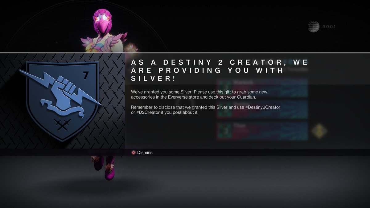 Huge thank you to <a href="/Bungie/">Bungie</a> for the silver gift.  I got to grab some really cool items and my new fav shader.
Also massive thanks again for the Edge of Fate DLCs and Emblems to give away.
We got to help some guardians enjoy launch day and jump in on the action!!
#Destiny2Creator