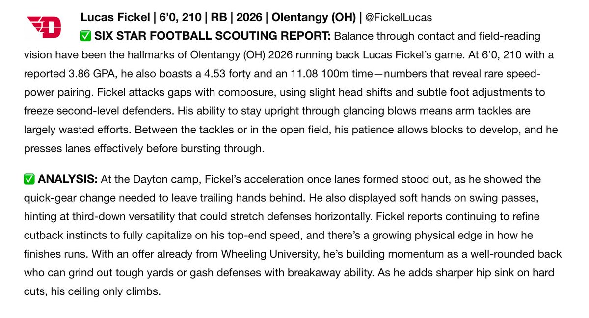 Lucas Fickel (@fickellucas) on Twitter photo Appreciate the write-up <a href="/sixstarfootball/">Six Star Football | PLUS+</a> Looking forward to great football season. Appreciate the write-up <a href="/sixstarfootball/">Six Star Football | PLUS+</a> Looking forward to great football season.