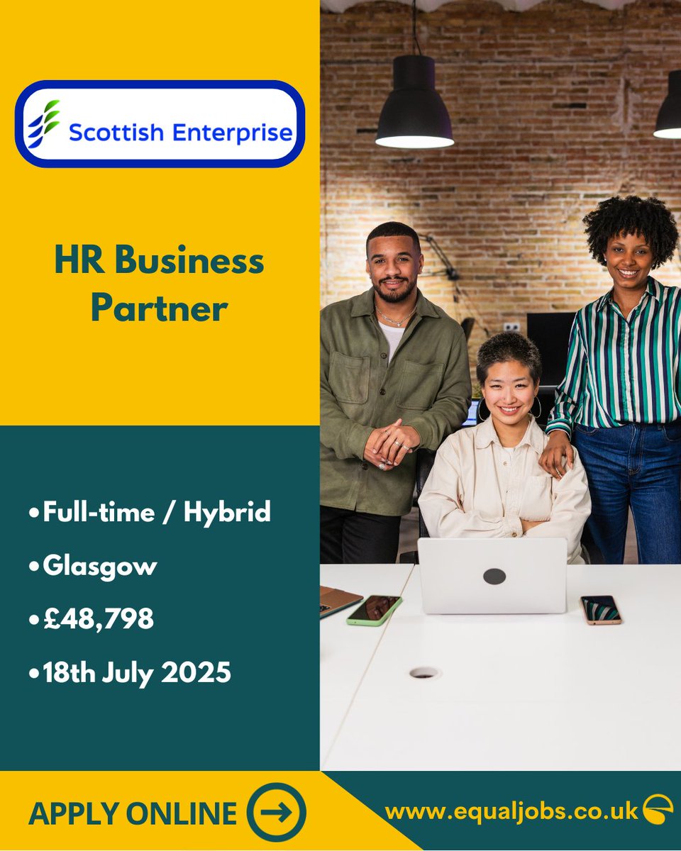 EqualJobsUK's tweet image. Be part of the @scotent team by applying for the HR Business Partner role.
Follow the link to apply:
equaljobs.co.uk/jobs/glasgow/h…
#HRJobs #HRJobs2025 #Jobs2025 #Vacancy2025 #Jobseekers #Workforce #Jobopportunities #Hiring2025 #EthnicMinority #Inclusiveemployer #Glasgow #Scotland