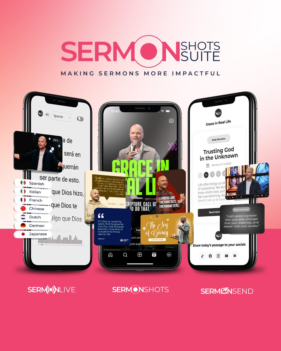 SermonShots's tweet image. Turn sermons into lasting impact with the Sermon Shots Suite:
🎙️ Real-time translations
📹 Social-ready video clips
📬 Devos via text & email
All in one place.
sermonshots.com
#ChurchTech #SermonShots #MinistryTools #DigitalMinistry