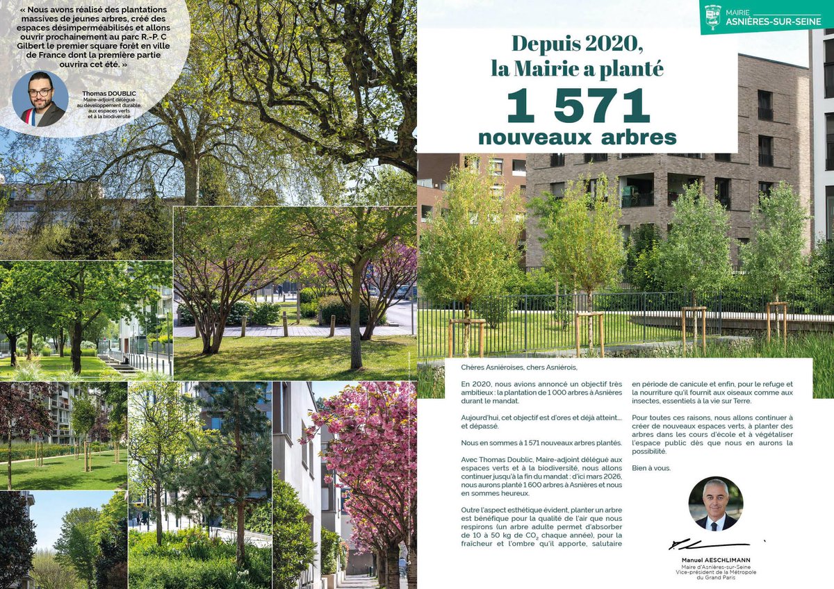 🌳1571 nouveaux arbres plantés depuis le début du mandat 🌳

➡️Notre objectif etait fixé dans le plan 1000 arbres.

✅A un an de la fin du mandat, nous avons déjà largement dépassé ce chiffre. 

➡️A l'automne prochain, de nombreuses plantations sont encore prévues