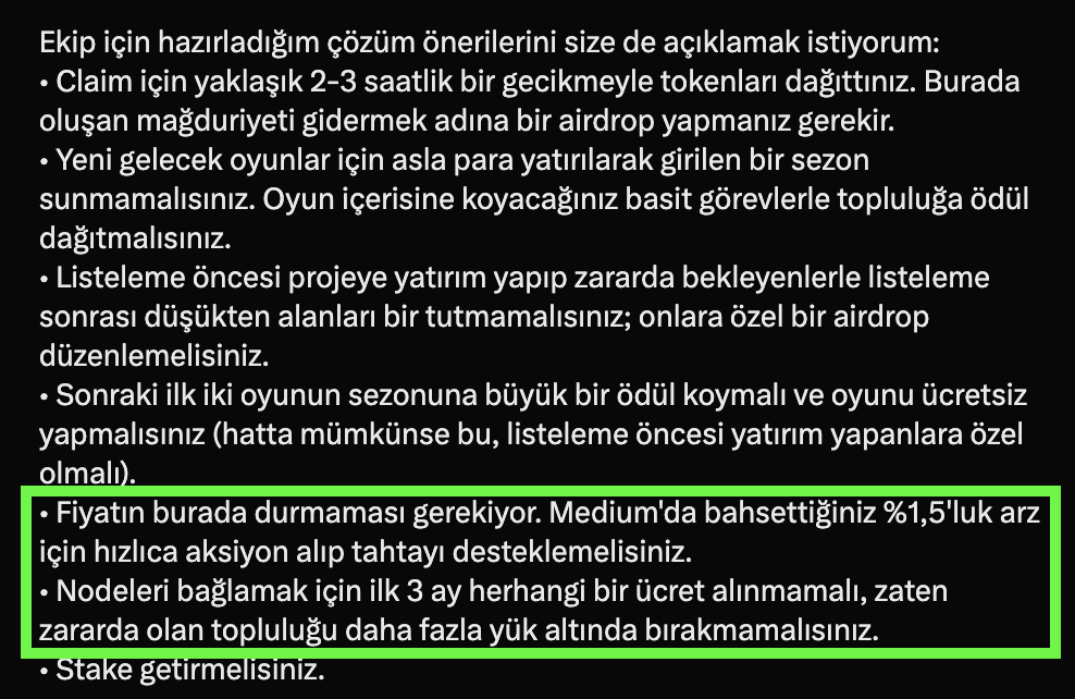 vemutlu's tweet image. Ben burada çözümden çok, satış baskısını artıracak unsurlar görüyorum.
Bu adamlarla aynı yolda yürüdüğüme inanamıyorum.
Makul bulduğum tek talep, yeşil çerçeveye aldığım talep.
Stake konusu belki düşünülebilir, ama şu an havadan gelecek yeni bir token salınımına gerçekten…