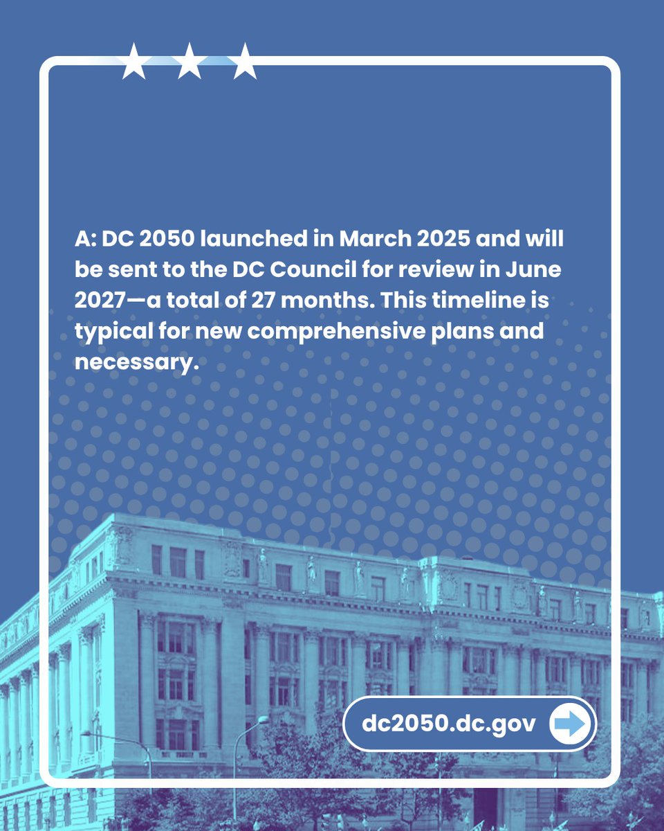 OPinDC's tweet image. We're talking with residents each week for DC 2050 and sharing some questions we're getting.
Have a question of your own? Put it in the comments or email us at DC2050@dc.gov.