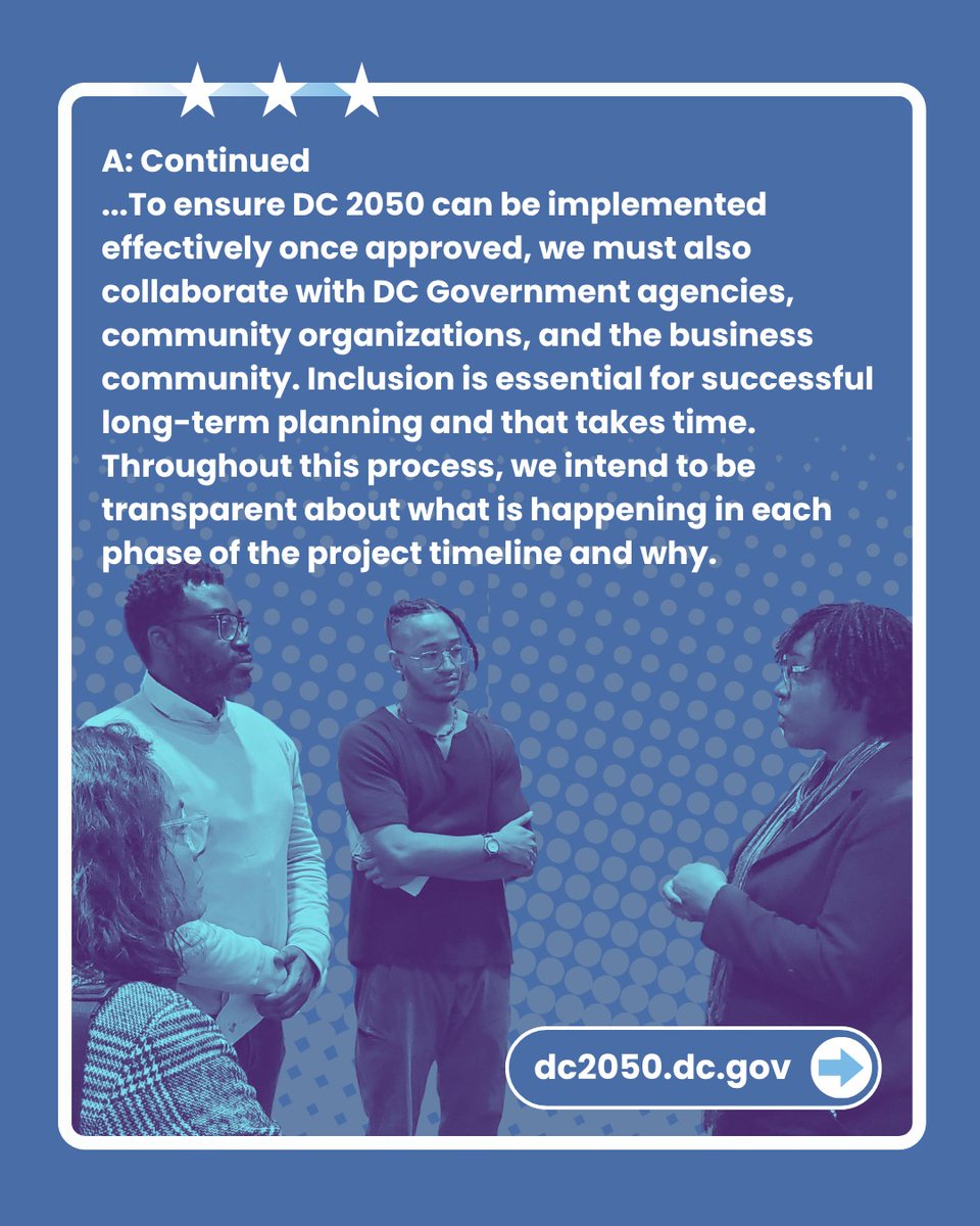 OPinDC's tweet image. We're talking with residents each week for DC 2050 and sharing some questions we're getting.
Have a question of your own? Put it in the comments or email us at DC2050@dc.gov.