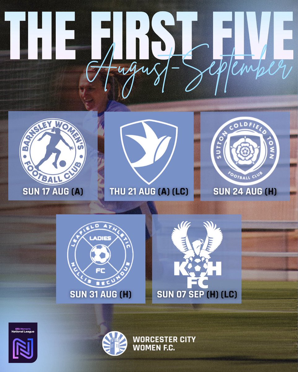 𝐓𝐇𝐄 𝐅𝐈𝐑𝐒𝐓 𝐅𝐈𝐕𝐄 💥

The first key dates for your diaries as the season approaches!

#WCWFC #RISE #WorcestershireHour