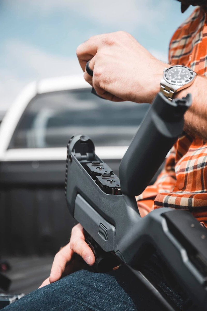 Magpul's tweet image. Our X-22 Backpacker stock for the Ruger 10/22 Takedown has storage for 3 mags or 1 mag and a box of ammo via a removable partition. Summer plinking never had it so good.