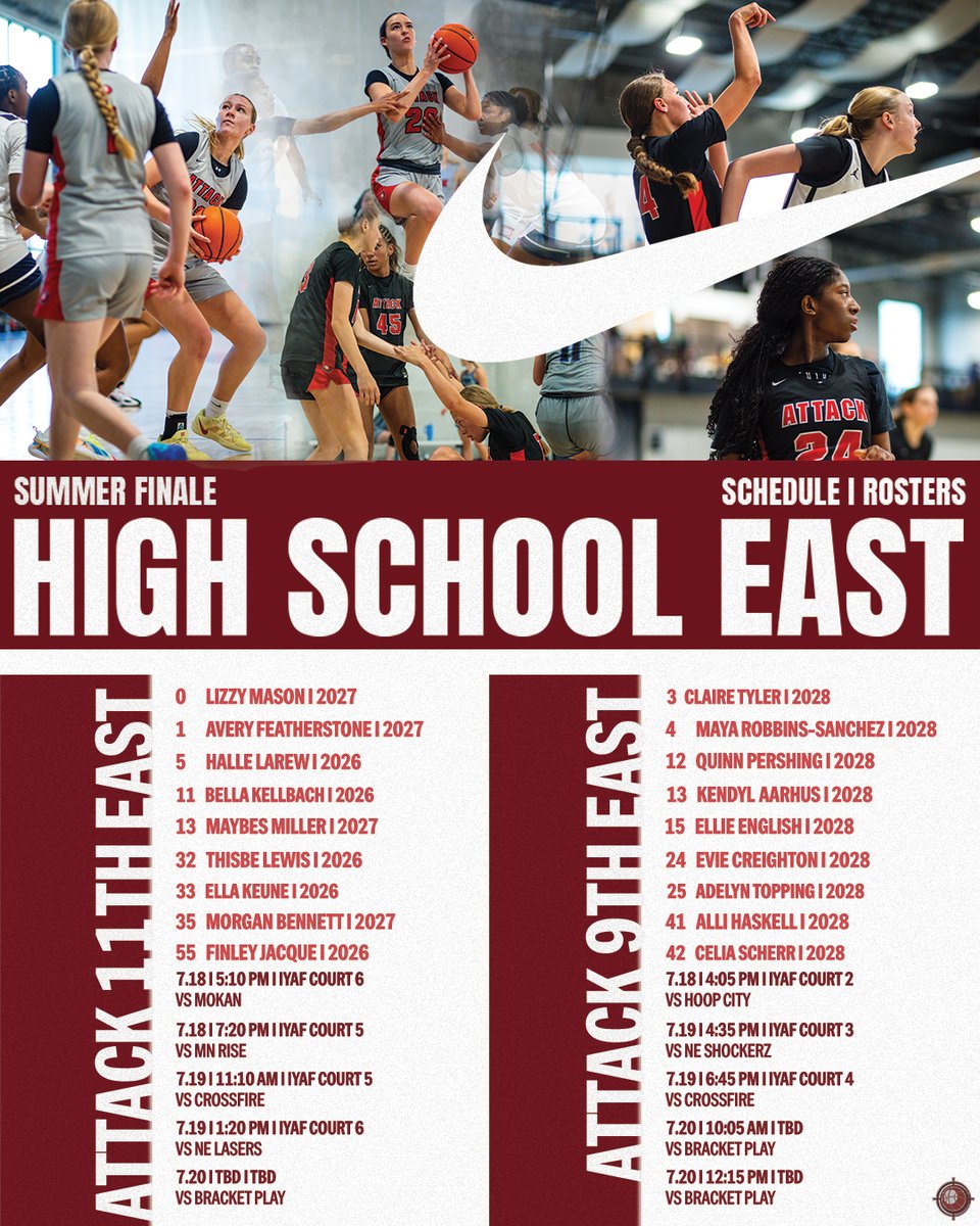 𝓙𝓤𝓛𝓨 𝓛𝓘𝓥𝓔 𝓢𝓒𝓗𝓔𝓓𝓤𝓛𝓔
Session ✌️ starts Friday ...

Summer Finale
🗓️ July 18-20
📍 Waukee, IA

#AttackFamily x #SummerFinale