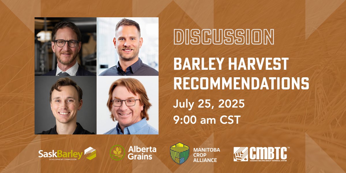 Growing malt barley? Don't miss this valuable webinar!

✅ End-use quality specifications
✅ Best practices for harvest timing
✅ Handling, drying &amp; storage strategies for maintaining quality
✅ Market considerations

Register today: ow.ly/VH0y50WpnhC

#MbAg #cdnag