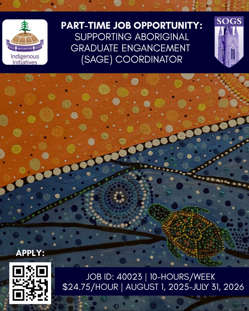 Attention Indigenous Grad Students: Indigenous Initiatives is hiring a SAGE COORDINATOR for the 2025-26 year! 

🪪: #40023
⏳: 10-hours per week
📆: August 1, 2025 - July 31, 2026
💰: $24.75 per hour
➡️ visit recruit.uwo.ca