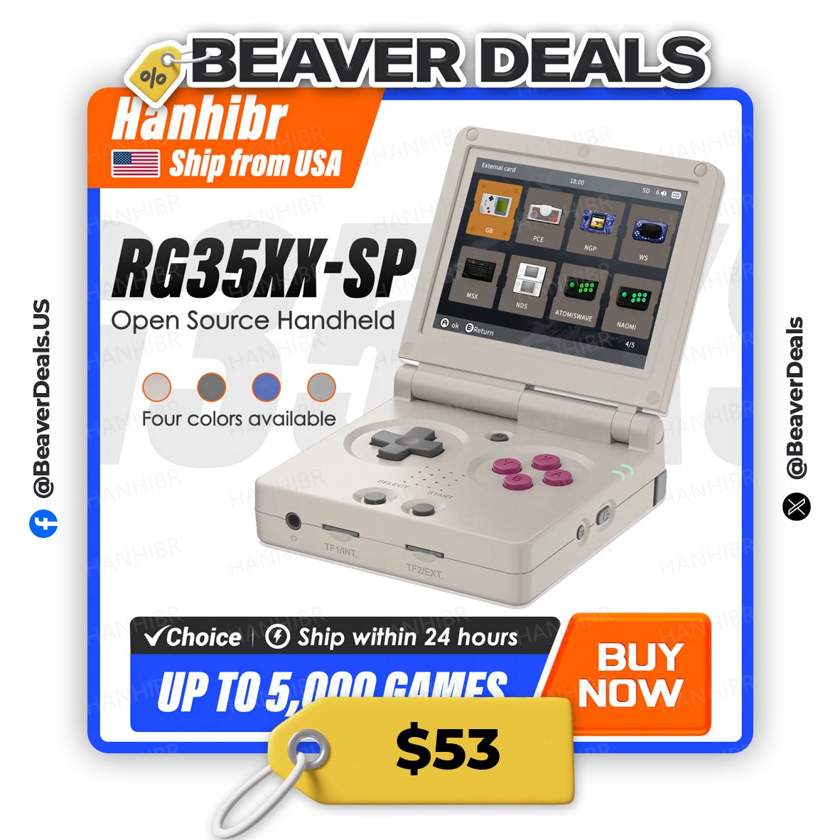 BeaverDeals's tweet photo. FLIP & PLAY ANYWHERE! ๐ฎ๐น๏ธ
๐ฎ ANBERNIC RG35XXSP Flip Console 3.5'' IPS
๐ต $53
๐ https://t.co/rNim9Ts7Tf
#PortableGaming #RetroConsole #HandheldGamer https://t.co/nS5QYxnOQE