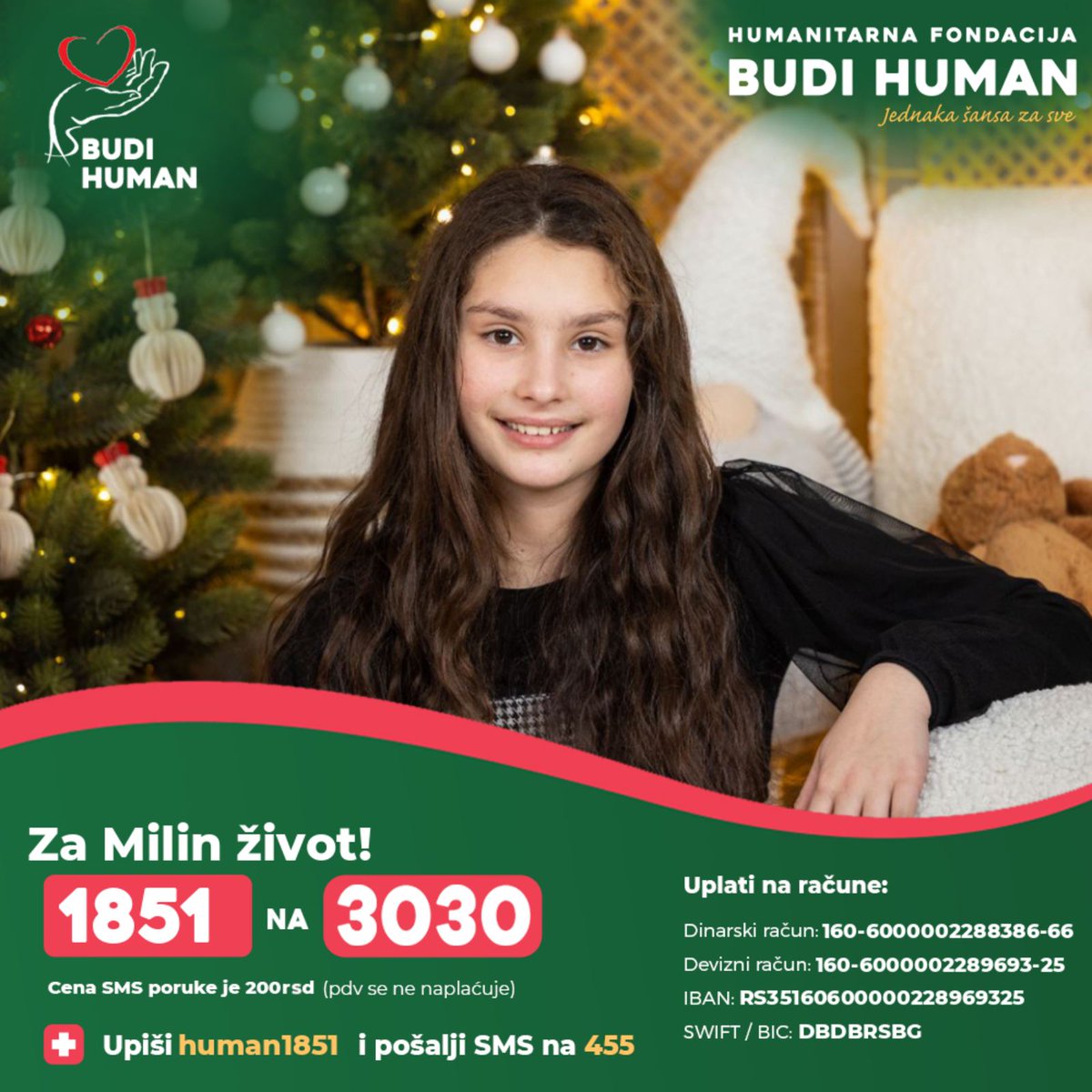 adzo83's tweet image. Mila ima 13 godina, boluje od leukemije i potrebno je da lečenje nastavi u Bolonji.
Neophodna joj je podrška svih nas.
Svaki naš SMS je jedan korak ka Milinoj pobedi.
Zato, hajdemo zajedno do pobede!