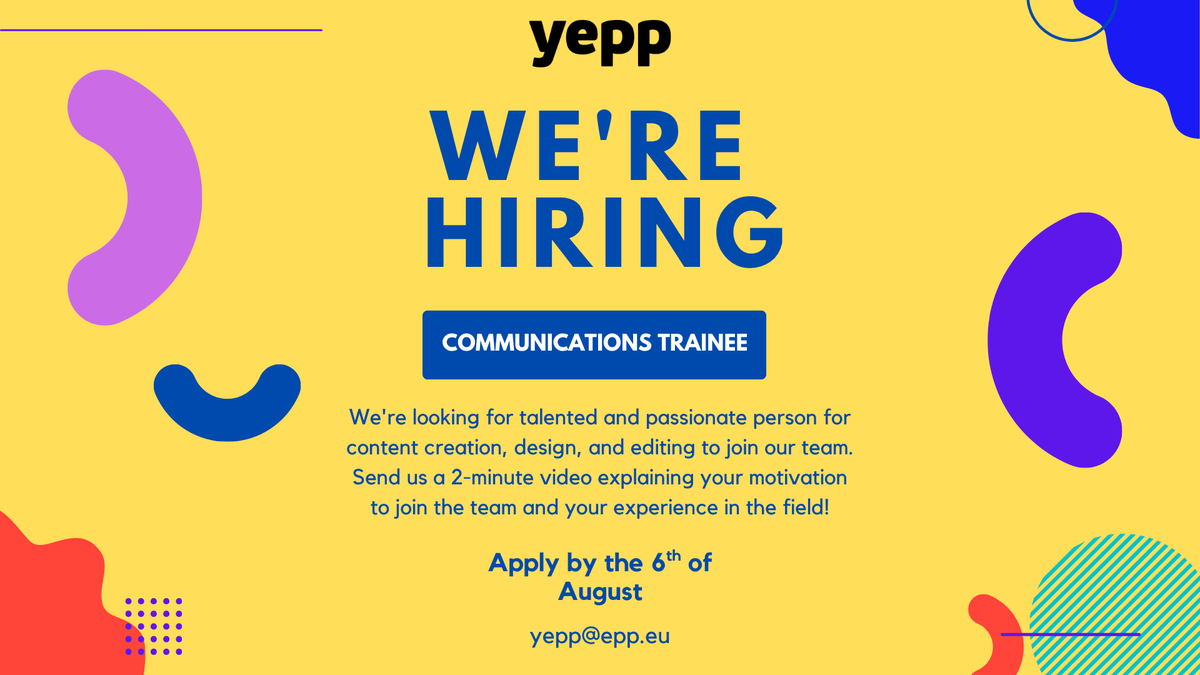 🚨 WE'RE HIRING 🚨

Are you a creative communicator with a passion for politics and social media?
Join YEPP as our next Communications Trainee in Brussels!

🔗Link: bit.ly/40Sz3n6