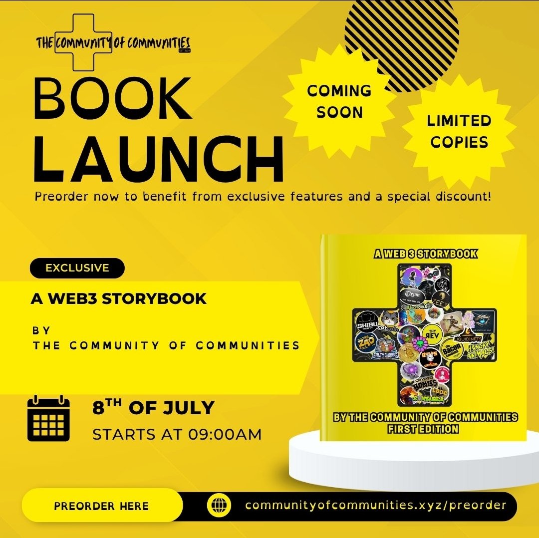 We would love to hear from all the projects that purchased to get in our book collaboration to see what their building and to give an update on the status of the book 📖 
Use our short form and book onto our friday or Saturday space Legends ✊🏻 communityofcommunities.xyz/xspace sign up here