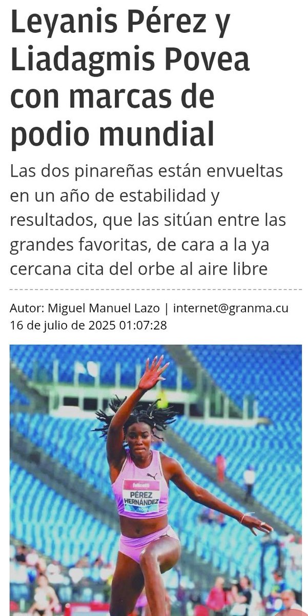 Oro y plata para Leyanis Pérez y Liadagmis Povea en triple salto en el #GrandPrix de #Atletismo en #Italia con registros de clase mundial

A pesar del #BloqueoGenocida y de las medidas de asfixia económica, en el deporte también 

#CubaEstáFirme