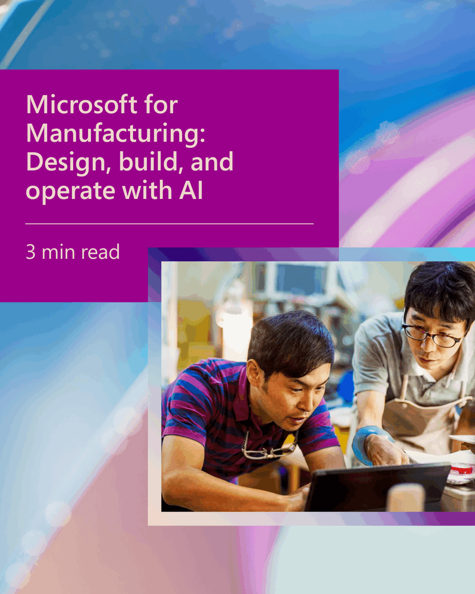 MSCloud's tweet image. Industrial AI is reshaping manufacturing, from empowering frontline workers to accelerating product design. Get insights from Microsoft and IDC experts to jump-start your AI journey. Check out these resources: msft.it/6012s6KQj