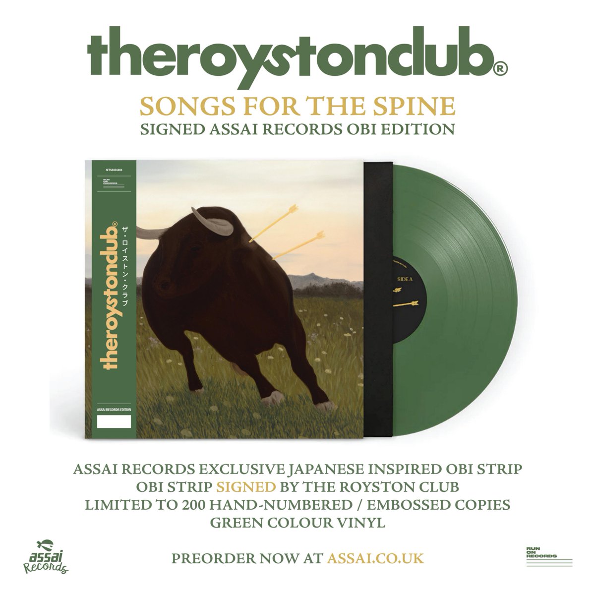 assai_glasgow's tweet photo. ✨ OBI ALERT ✨  - THE ROYSTON CLUB

We are thrilled to announce our Signed Assai OBI Edition of the upcoming @TheRoystonClub album "Songs for the Spine" ! OUT 08/08/25 

PRE-ORDER : https://t.co/Z00EcljLJG

@runonrecords @TheRoystonClub 

#obiedition #theroystonclub https://t.co/WKMFbaHVpR