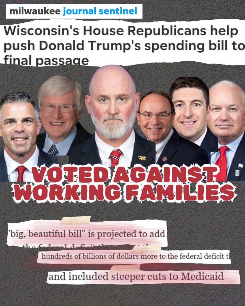 Next November, don’t forget all 6 of Wisconsin's Republican congressmen voted for the Big Ugly Bill that will devastate Wisconsin families. jsonline.com/story/news/pol…