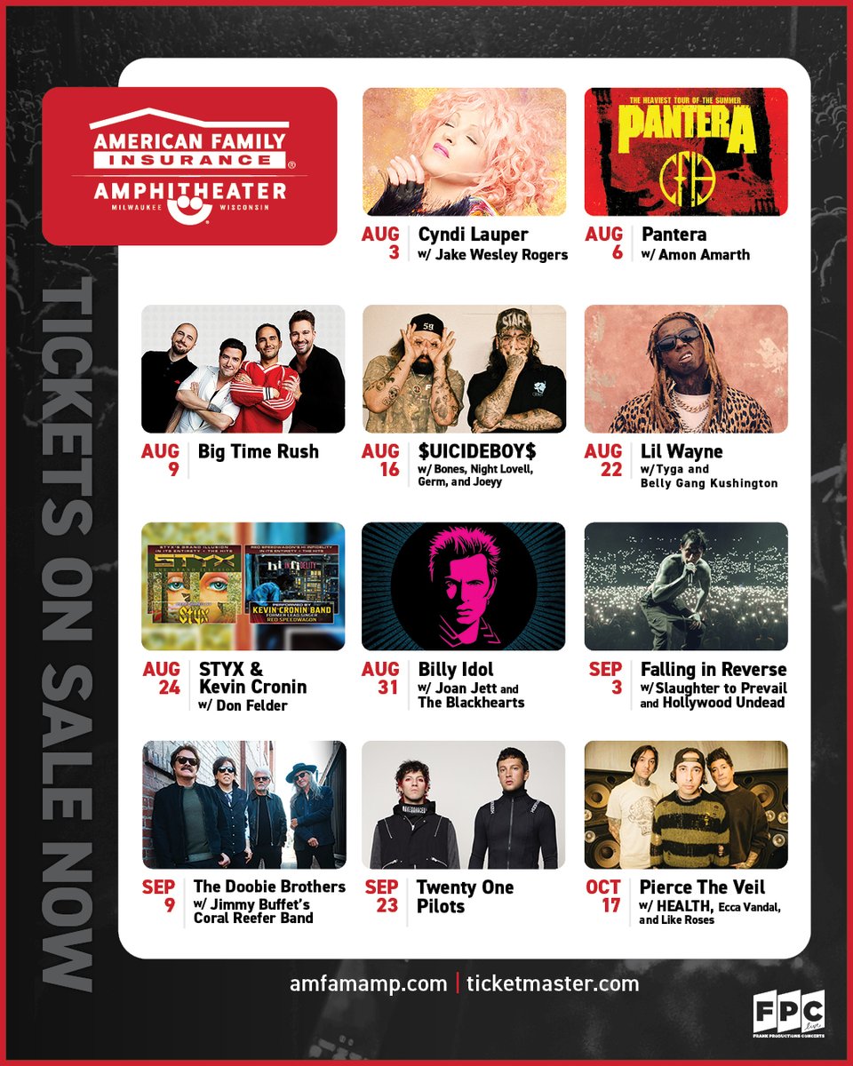 Summerfest's tweet image. Milwaukee’s lakefront is stacked with shows you won’t want to miss at the @AmFamAmp & @BMOPavilion!🎶
Get tickets:
amfamamp.com/concerts
bmopavilion.com/concerts
Don’t forget to follow both accounts for show updates, venue info, and exclusive ticket giveaways!🎉