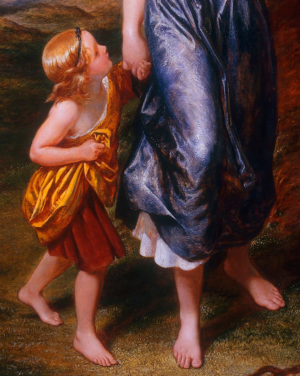 V_and_A's tweet image. Scenes from literature inspired many modern British painters. Charles West Cope’s 1848 painting L’Allegro illustrates John Milton’s 1632 poem, showing Euphrosyne, goddess of Mirth, turning away and covering her ear to reject the advice of love- “so buxom, blithe and debonair.”