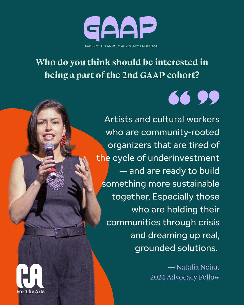 CAfortheArts's tweet image. BAY AREA! Apply to the Grassroots Artists Advocacy Program (GAAP) and empower artists and culture bearers through changemaking leadership.
‼️Application portal close on July 28th at 5:00 pm PDT ‼️
Learn more: caforthearts.org/gaap