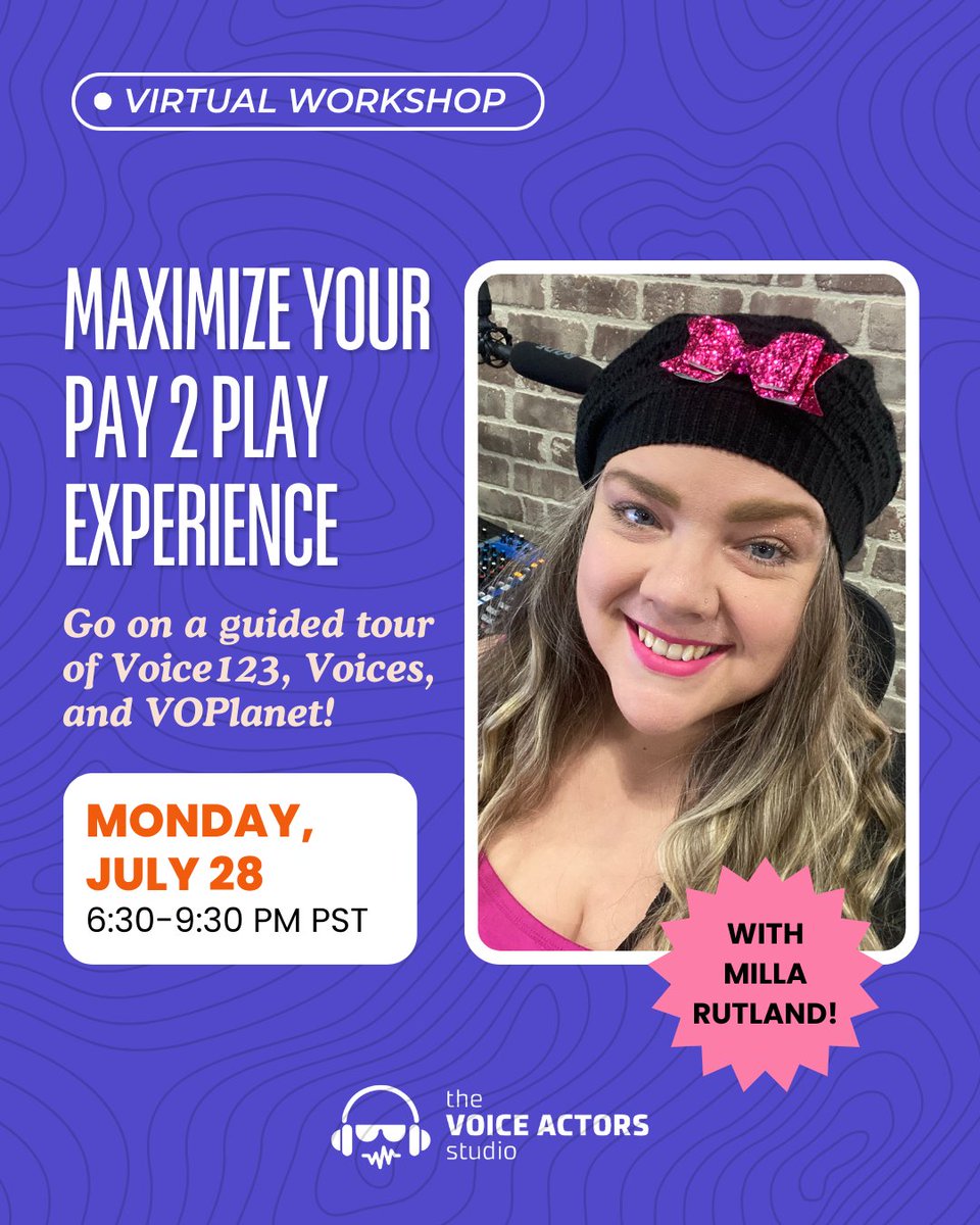 Wanna get into character work like video games, audiobooks, &amp; animation? Start here!
---
Ready to pursue your voice acting dream? Let's chase it together in Intro to Voiceover!
---
Studio Manager Milla Rutland will teach you what P2P sites are and how to use them effectively!