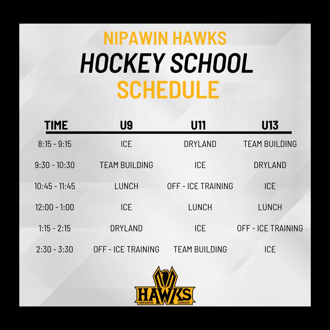 HEY HAWKS FANS!
Get ready to hit the ice! Hawks Hockey School &amp; Tryout Prep is back from August 25–28!
Register now: showpass.com/hawks-hockey-s…
Tryout Prep sessions run daily from 3:45–4:45 PM
More details and the full school schedule are available at the link above.