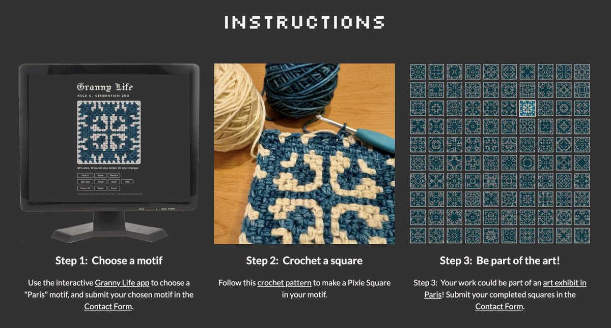 mathgrrl's tweet image. CALLING ALL CROCHET GEEKS AND GRANNIES
Do you want to crochet something that ends up in a mathematical art exhibit in Paris* next summer? Join the project at grannylifecrochet.com
* We will find out in September if the project makes it into the Paris exhibit