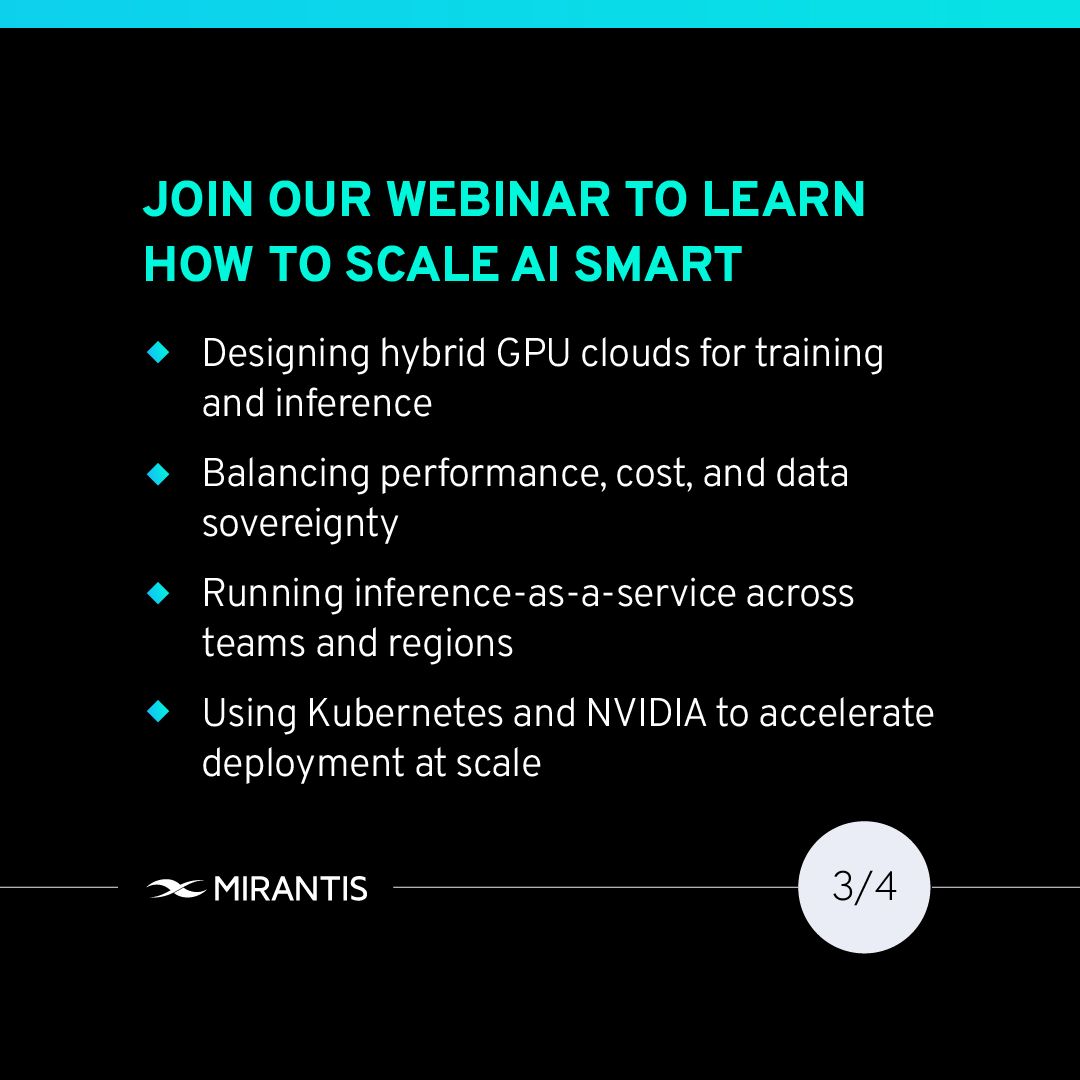 MirantisIT's tweet image. Build AI infrastructure that runs fast, stays compliant, and keeps GPU costs under control across edge, core, and cloud.
Sounds impossible? You just need the right architecture.
Join our upcoming webinar with Senior DevOps Engineer Prashant Ramhit and get real-world strategies…